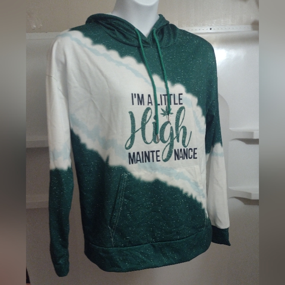 Women's Green and White Graphic Hoodie
